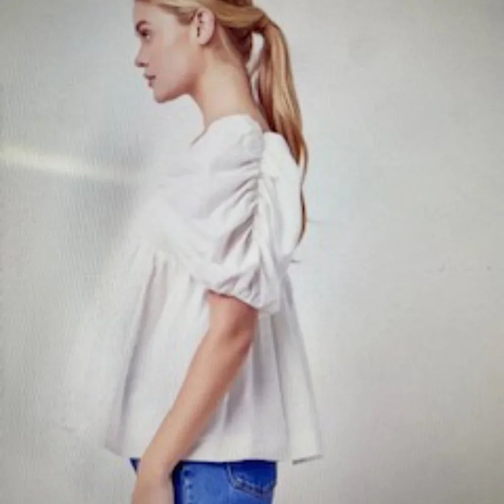 LINEN RUCHED SLEEVE TOP - Picture 6 of 8